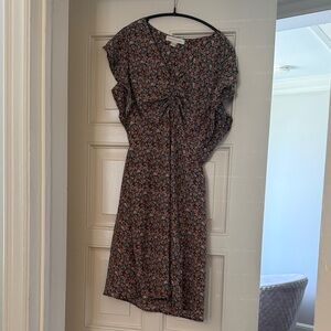 Monteau Black Floral Tie-Front Midi Dress